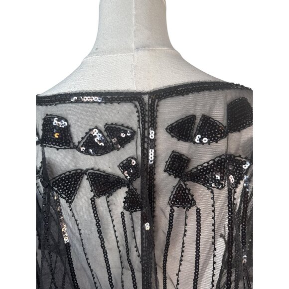 Black Sequin Mesh Geometric Shapes Cape Sheer Evening Wrap NWT - Picture 7 of 14